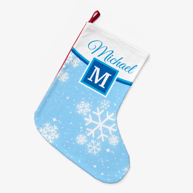 Snöflingor / Monogram / Ditt namn & Färg Stor Julstrumpa (Framsidan (Hängande))