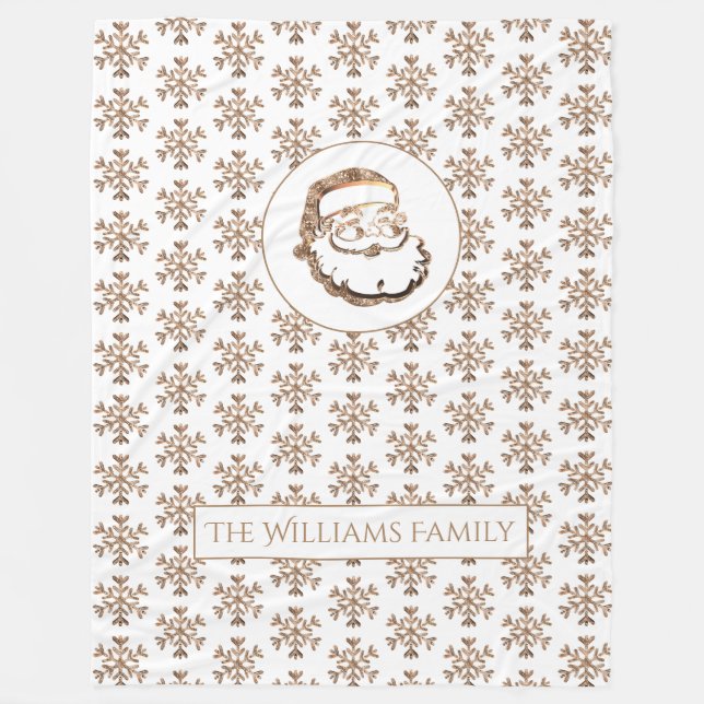 Snöflingor Mönster Guld Jultomten jul i Fleecefilt (Framsidan)