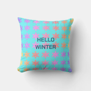 Snöflingor Mönster Hej Vinter Typografi Blå Kudde