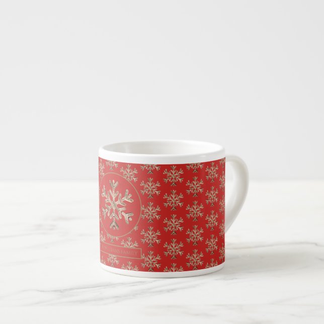 Snöflingor Mönster Red och Guld jul Espressomugg (Framsida höger)
