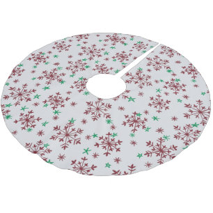 Snöflingor Mönster - Röd & Grönt på Silver Grått Julgransmatta Borstad Polyester
