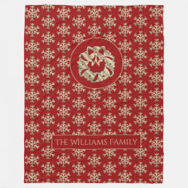 Snöflingor Mönster Röd och Guld julfrand Fleecefilt