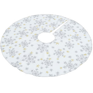 Snöflingor Mönster - Silver och Guld på vitt Julgransmatta Borstad Polyester