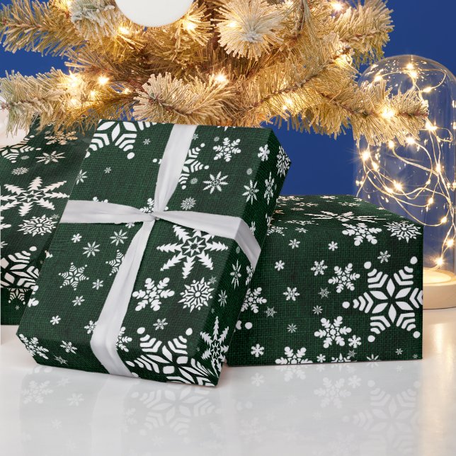 SNÖFLINGOR - MÖRK GRÖNT STRUKTUR PRESENTPAPPER (Helgdagar)