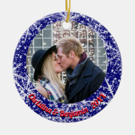 Snöflingor, namn, årsnummer, 2 foton julgransprydnad keramik