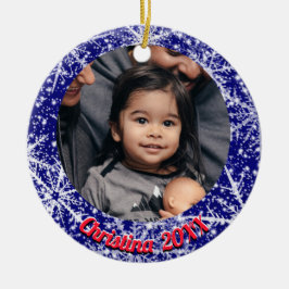 Snöflingor, namn, årsnummer, 2 foton julgransprydnad keramik