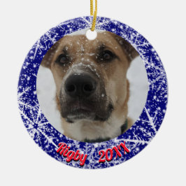 Snöflingor, namn, årsnummer, 2 foton julgransprydnad keramik