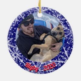 Snöflingor, namn, årsnummer, 2 foton julgransprydnad keramik