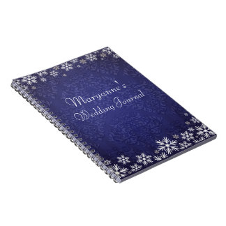 Snöflingor och Blue Damask Wedding Journal Anteckningsbok