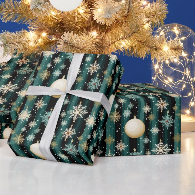Snöflingor och Dekoration, stripe, jul Presentpapper (Helgdagar)