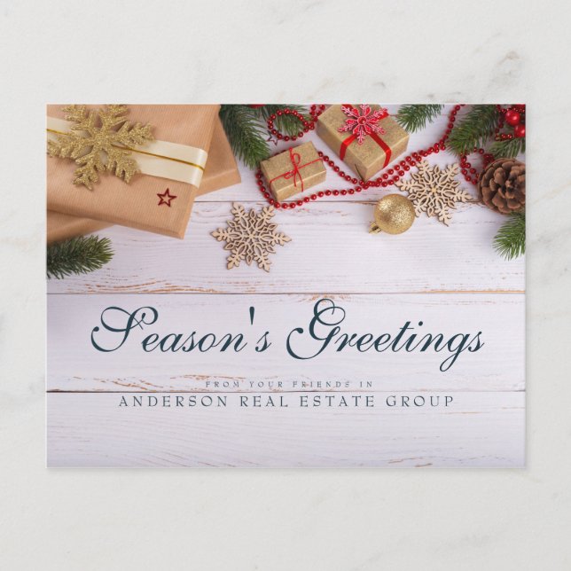 Snöflingor och Gräs | Rustic Holiday Greetings Vykort (Framsida)