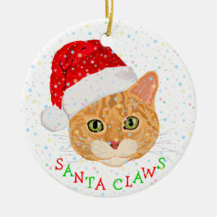 Snöflingor och gullig katt i Santa hattjul Julgransprydnad Keramik