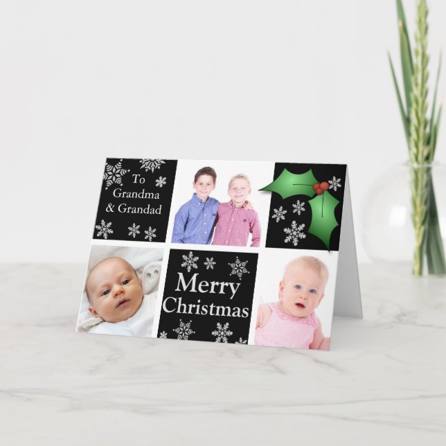 Snöflingor och Holly på Black Helgkort (Framsida)