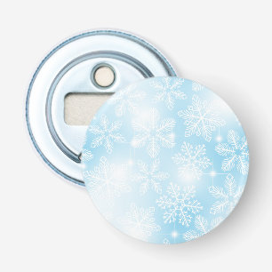 Snöflingor och ljus om blått flasköppnare