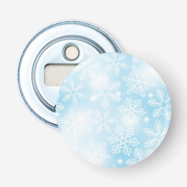 Snöflingor och ljus om blått flasköppnare (Framsidan)