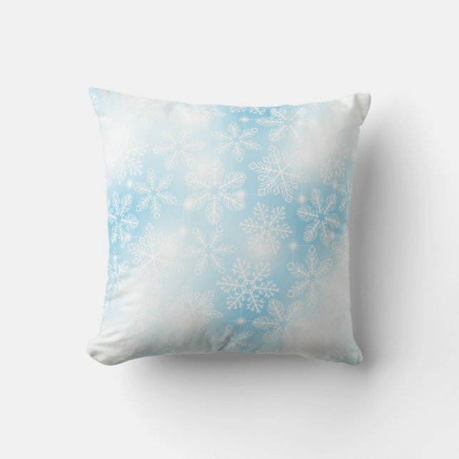 Snöflingor och ljus om blått kudde (Framsida)