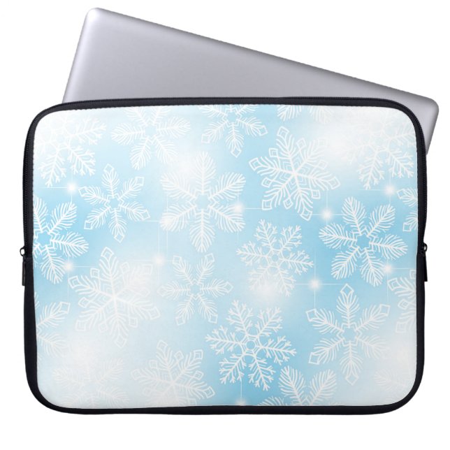 Snöflingor och ljus om blått laptop fodral (Framsidan)