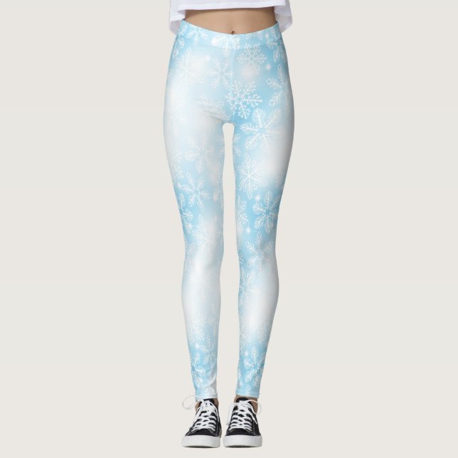 Snöflingor och ljus om blått leggings (Framsida)