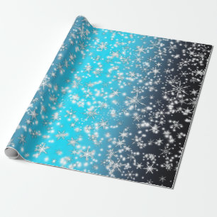 Snöflingor och miniatyrdiagram över blått ljus presentpapper