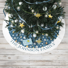 Snöflingor och Nautisk Inslag Personlig Julgransmatta Borstad Polyester