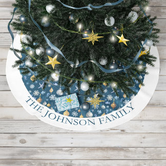 Snöflingor och Nautisk Inslag Personlig Julgransmatta Borstad Polyester