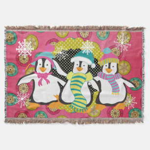 Snöflingor och Orbs Penguins Helgdag Throw Mysfilt