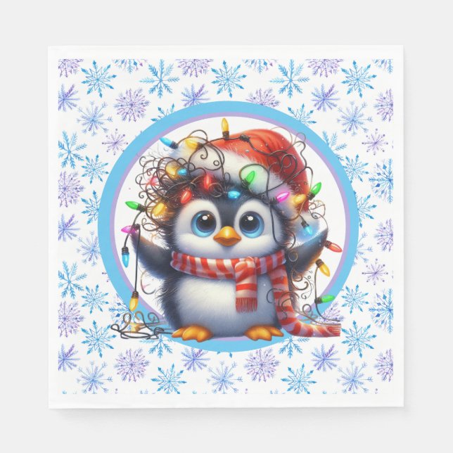 Snöflingor Och Pingvin  Pappersservett (Framsidan)