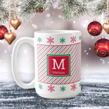 Snöflingor och Rand Monogram jul Mugg
