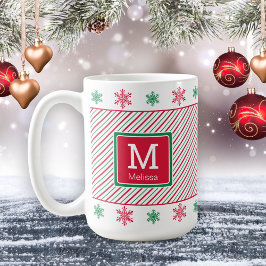Snöflingor och Rand Monogram jul Mugg