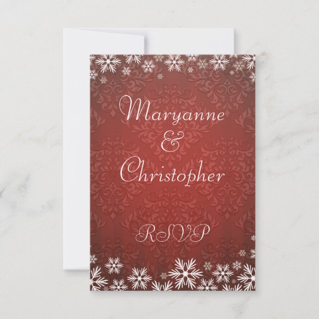 Snöflingor och Red Damask Wedlings OSA Kort (Framsida)