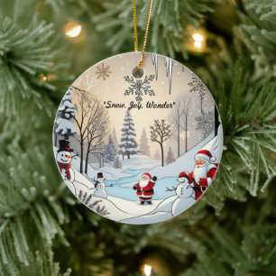 "Snöflingor och Santa" Julgransprydnad Keramik