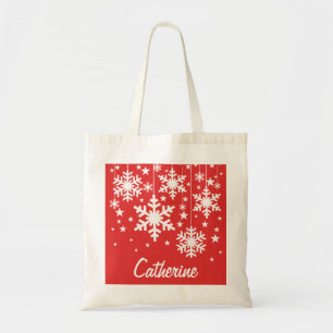 Snöflingor och Stars Tote Bag, Red Tygkasse