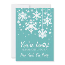 Snöflingor och stjärnor - nya året Inbjudan, Aqua