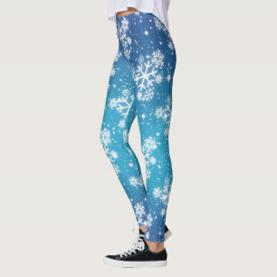 Snöflingor och stjärnor på blekblå gradient leggings