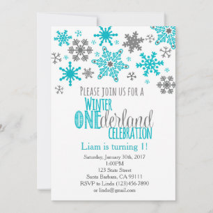 Snöflingor ONEderland Birthday bjudande - Aqua Inbjudningar