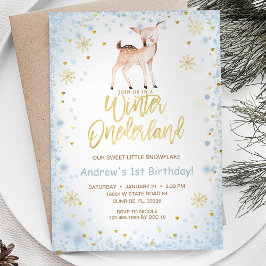 Snöflingor Onederland Juli Reindeer Birthday Inbjudningar