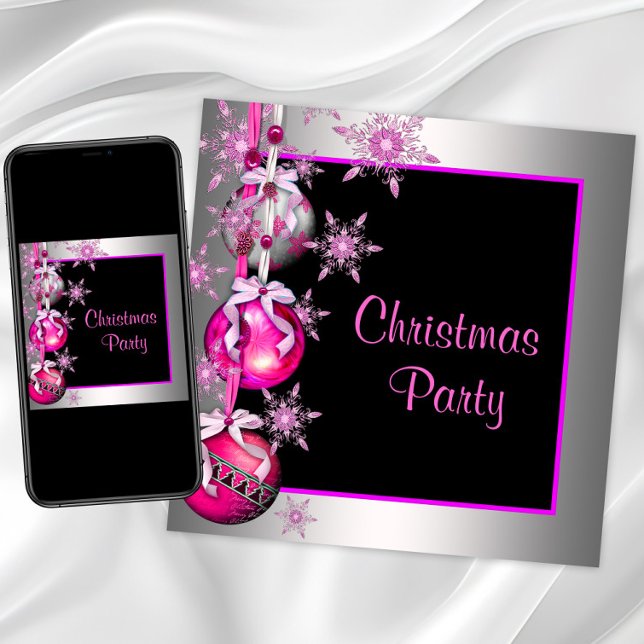 Snöflingor Ornamenter Het Rosa Julfest Inbjudningar (Snowflakes and ornaments pink Christmas party invitation. Digital download and printed available.)