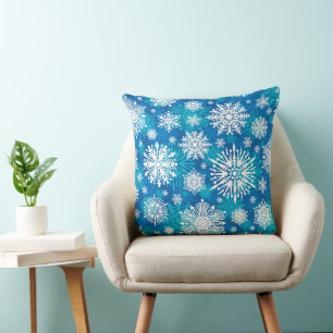 Snöflingor På Blå Kastkudde Kudde