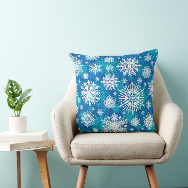 Snöflingor På Blå Kastkudde Kudde (Stol)