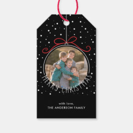 Snöflingor på Black | Anpassningsbar Fotojul jul Presentetikett