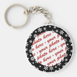 Snöflingor på Black Background Photo Ram Nyckelring