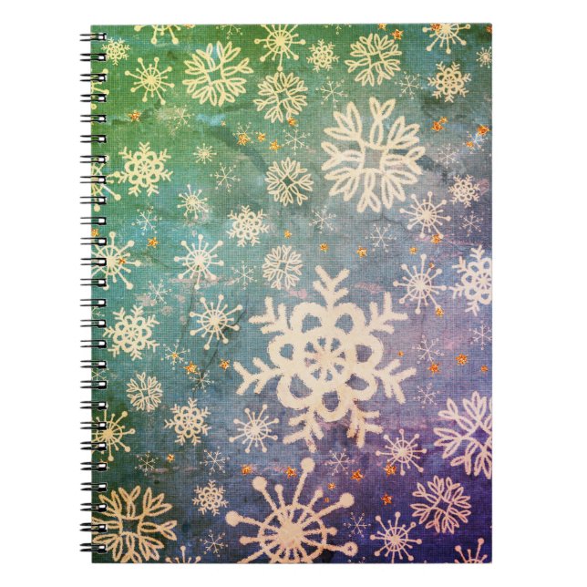 Snöflingor på Blue Denim Tie-dye Anteckningsbok (Framsidan)