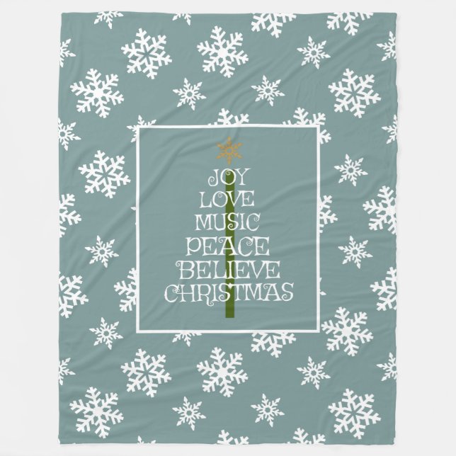 Snöflingor på Blue, juljubber i Träd Fleecefilt (Framsidan)