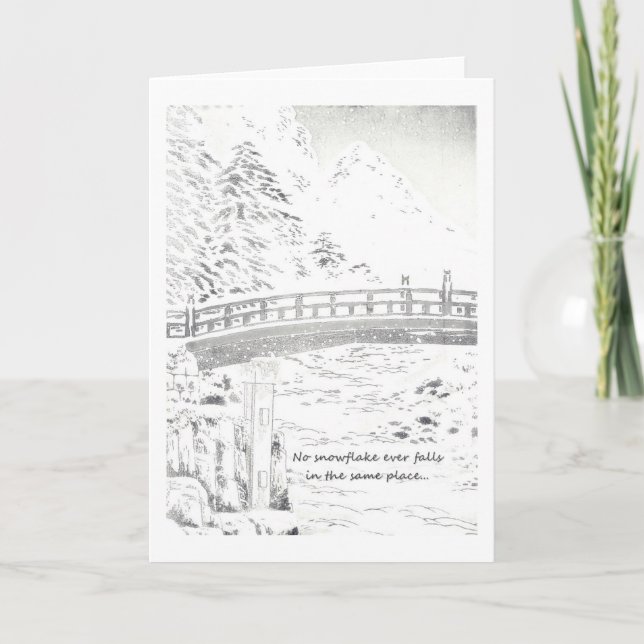 Snöflingor på bron helgkort (Framsida)