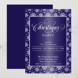 Snöflingor på den blå julen Party Inbjudningar