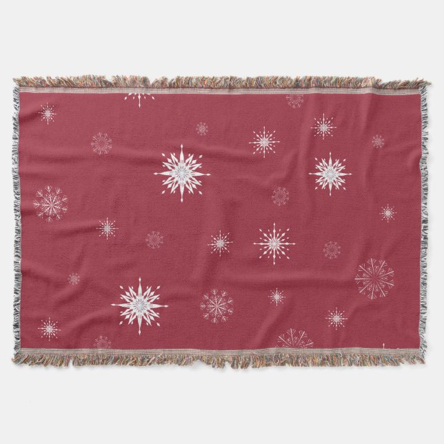 Snöflingor på den röda kastfilten mysfilt (Framsidan)