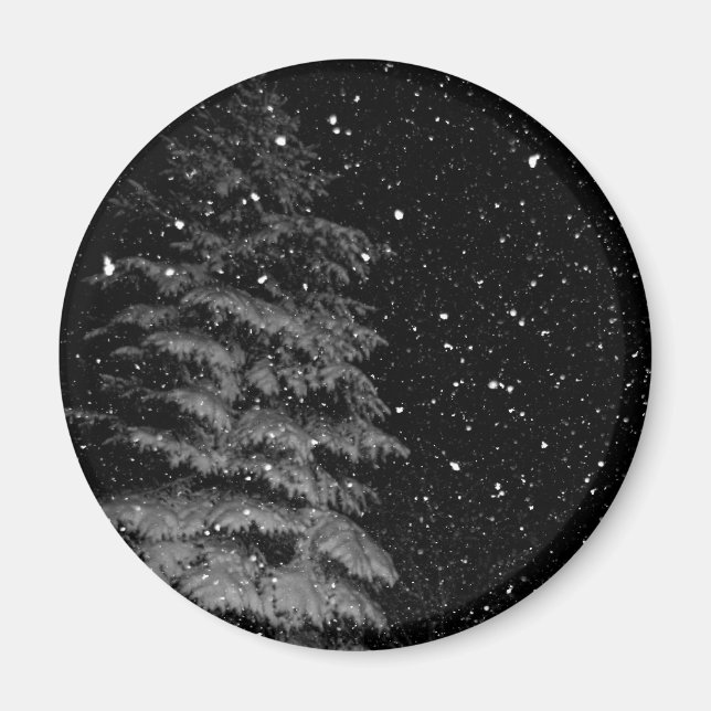 snöflingor på ett unikt nattfoto magnet (Framsidan)