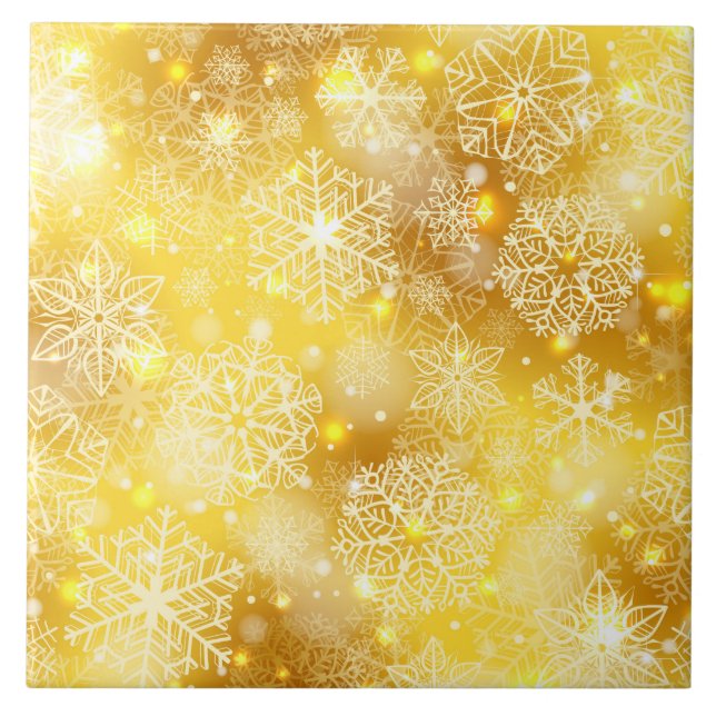 Snöflingor på golden kakelplatta (Framsidan)