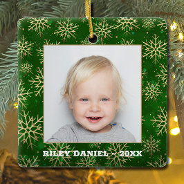 Snöflingor på Grönt Photo Julgransprydnad Keramik