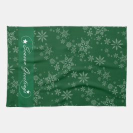 Snöflingor på Gröntens bakgrund Kökshandduk